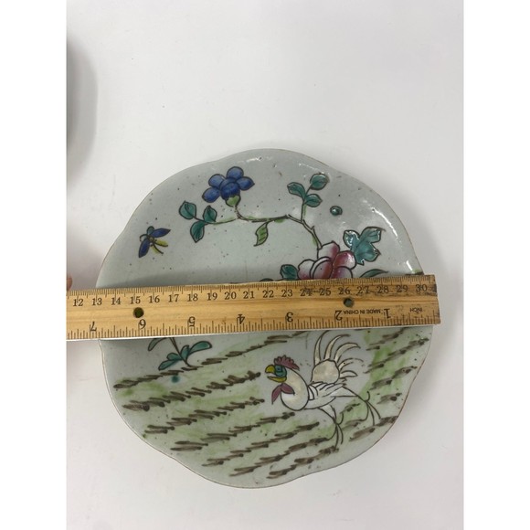 Antique Handmade Handpainted Earthenware China Rooster Set of Bowls Plates 7” - Picture 7 of 7